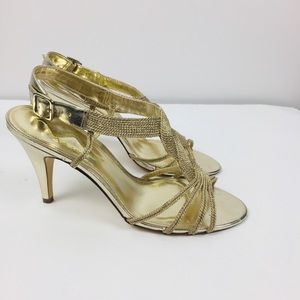 Nina Gold Rope Medallion Heels Sz 11M